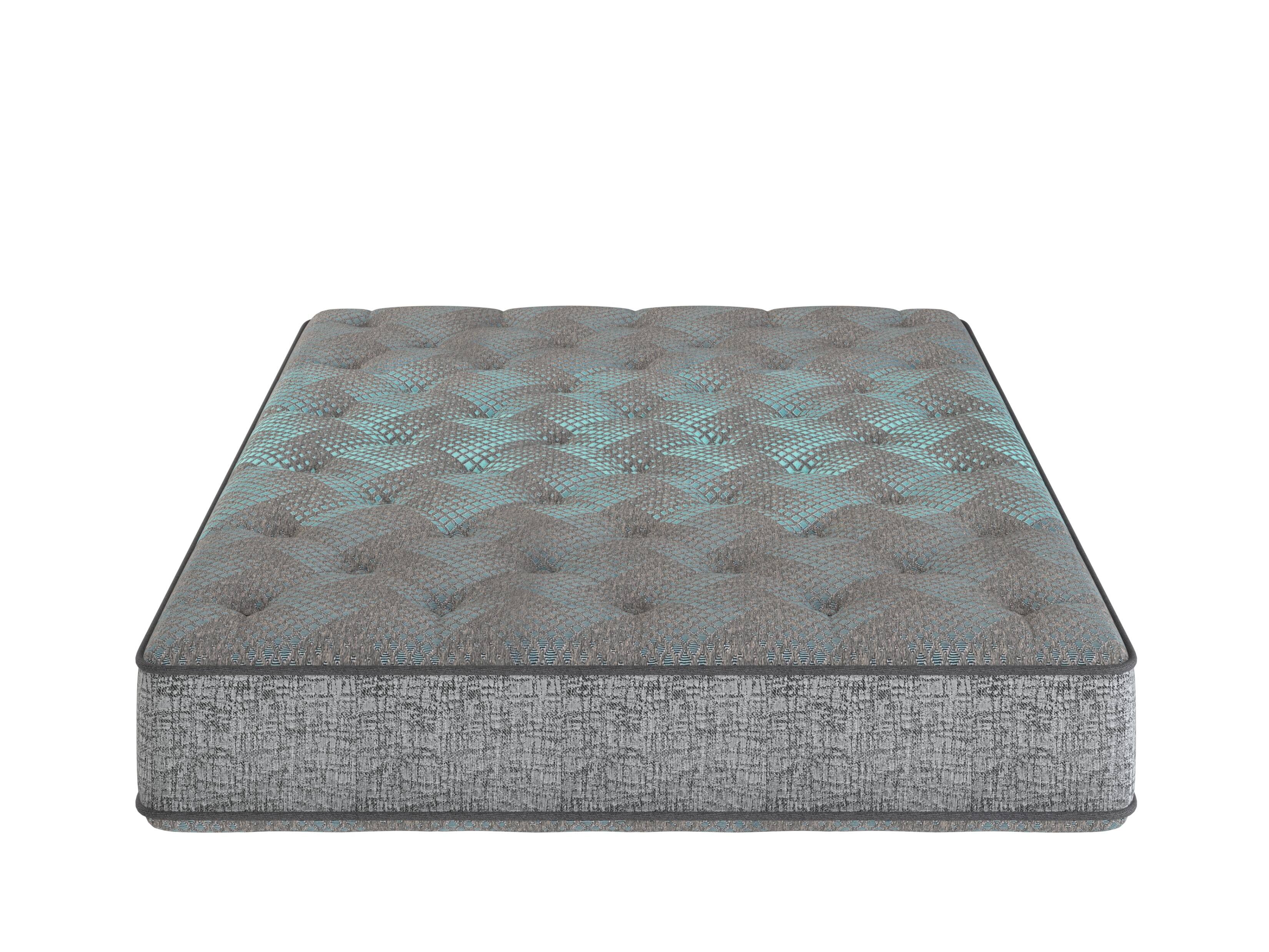 Back. TinyHomie - Restonic Comfort Care 2 Sided 9in Foam Core Mattress Medium Comfort King - Grey and Blue.