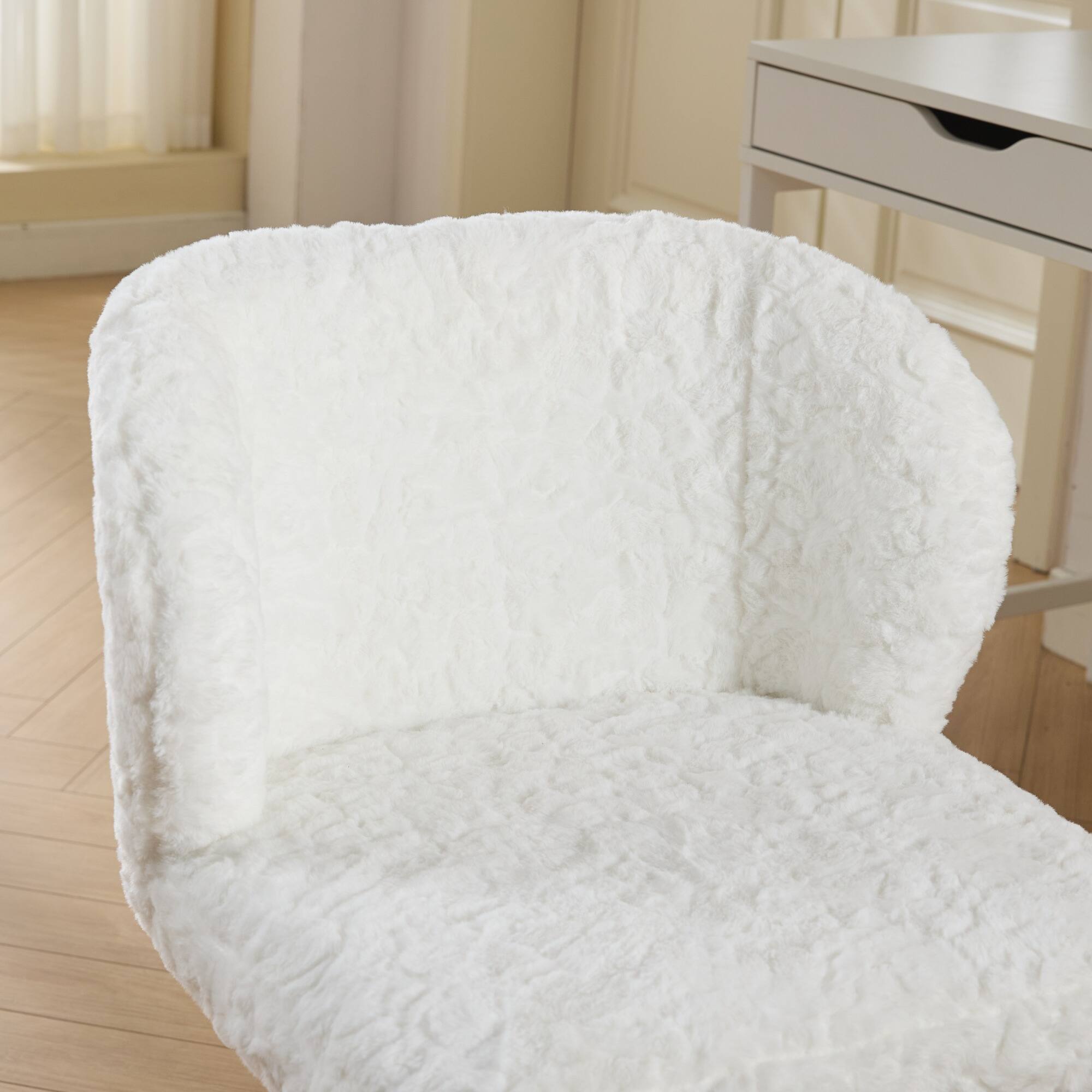 Alt View 8. GOODSILO - Faux Fur Swivel Office Chair with Ergonomic Design and Adjustable Height for Home Office or Vanity Use - Ivory.