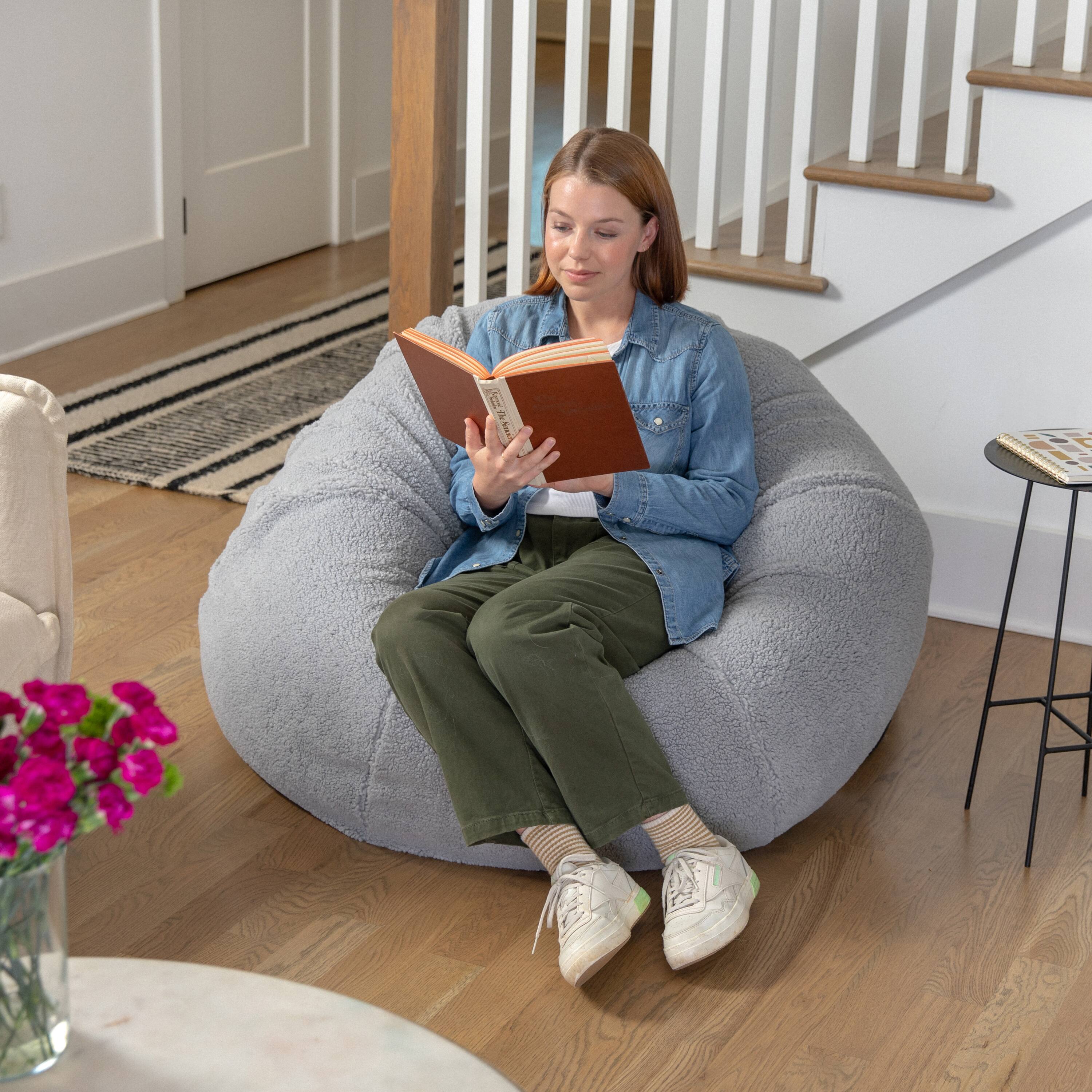 Alt View 4. Emma + Oliver - Oversized Bean Bag Chair for Kids and Adults - Gray Sherpa.