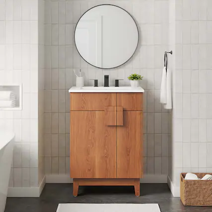 Front. Modway - Miles Bathroom Cabinet Basin Not Included by Modway - Walnut.