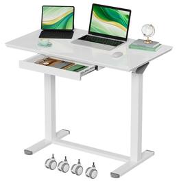 Hirose Alice - Glass Standing Desk with Drawers,nch Small Mobile Laptop Desk, Height Adjustable Rolling Sit Stand Desk Pne - Default