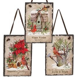 BreeBe - Winter Woodland Cardinal Mini Slate Hanger - 3 Asstd - Multicolor