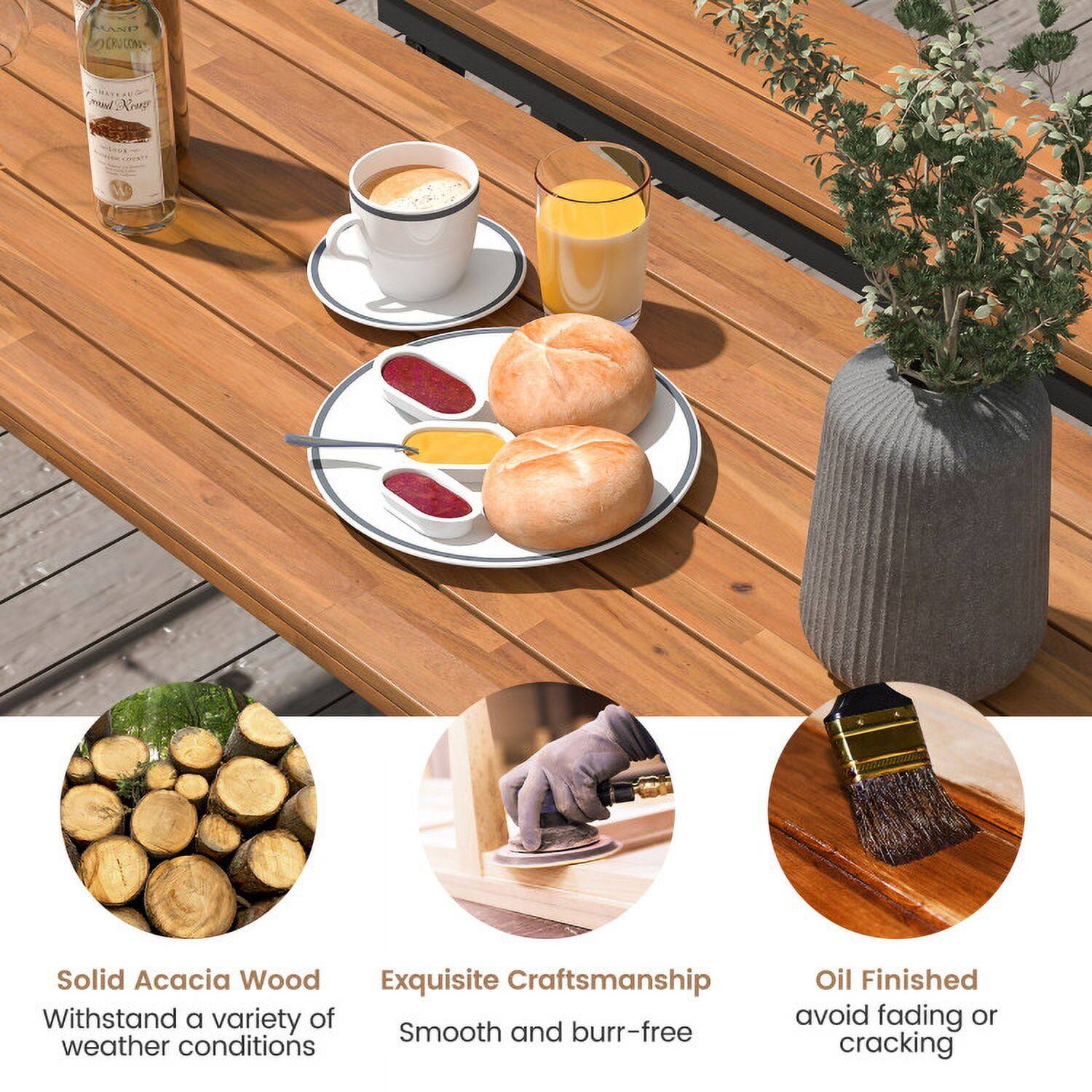 CRUCOM i Non Solid Acacia Wood  
Exquisite Craftsmanship  
Withstand a variety of weather conditions  
Smooth and burr-free  
Oil Finished  
Avoid fading or cracking  

Solid Acacia Wood  
Withstand a variety of weather conditions  

Exquisite Craftsmanship  
Smooth and burr-free  

Oil Finished  
Avoid fading or cracking