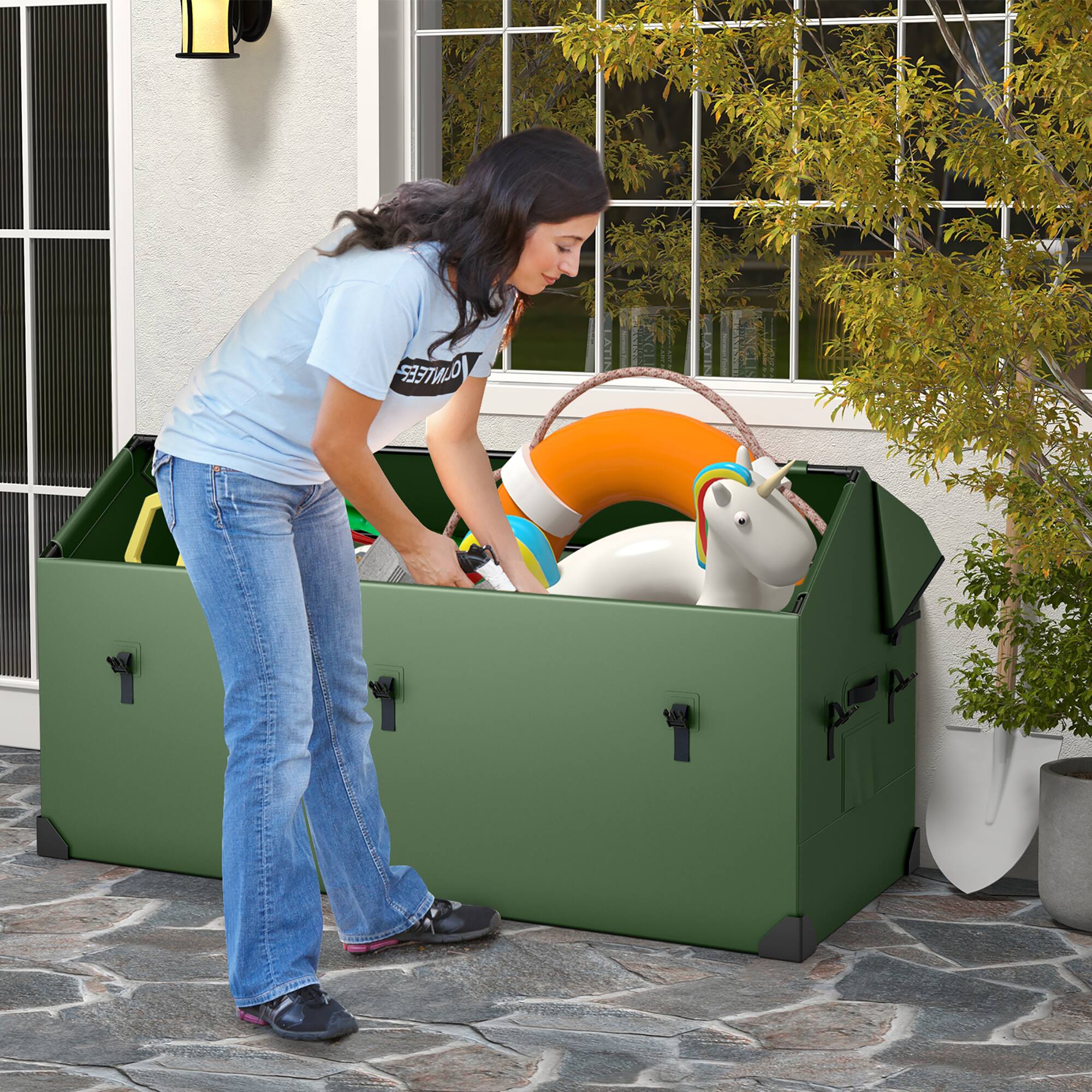 Alt View 3. Gymax - Gymax 174 Gallon Outdoor Tool Box All Weather Tarpaulin Deck Box w/ Convenient Handles - Green.