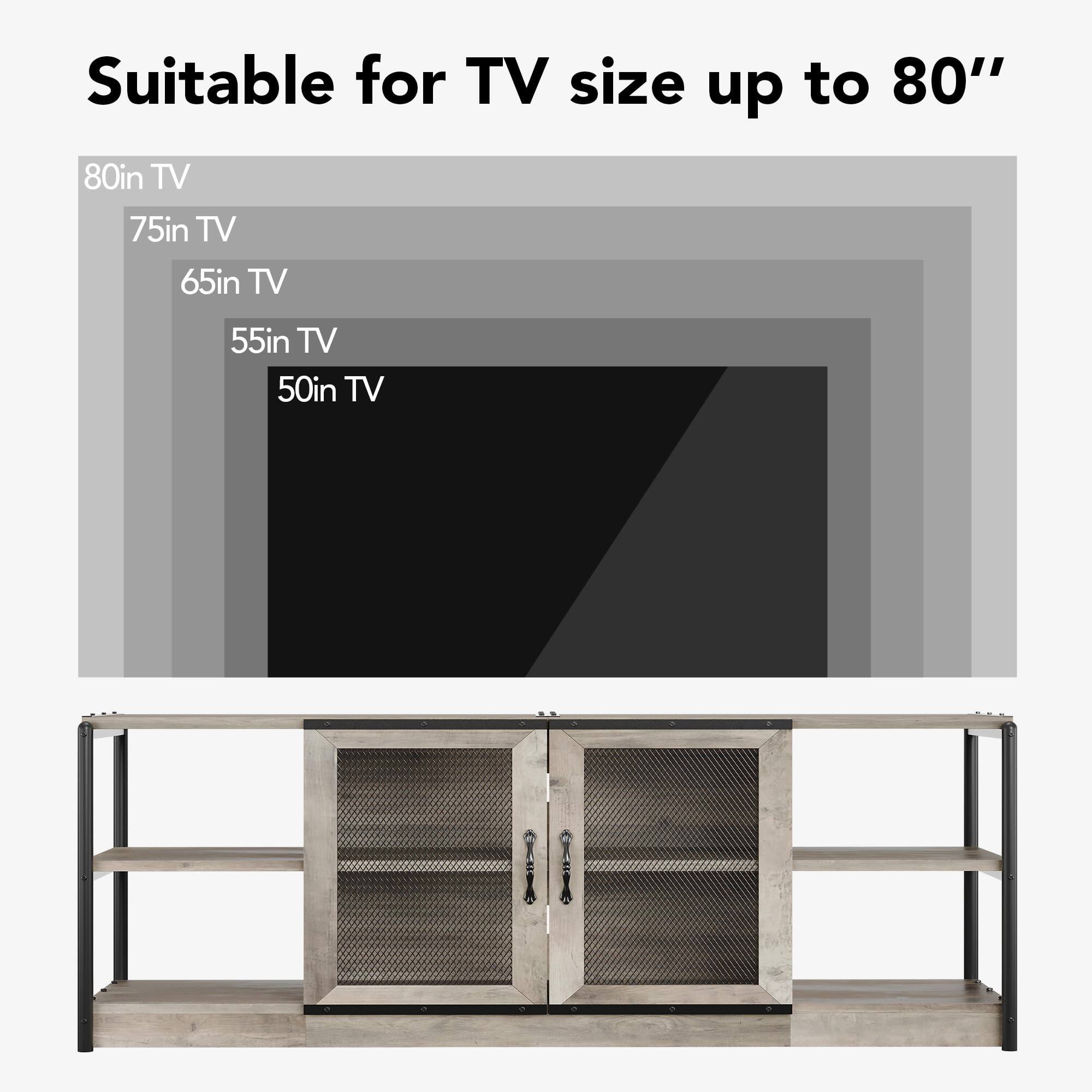 Suitable for TV size up to 80"

80in TV  
75in TV  
65in TV  
55in TV  
50in TV