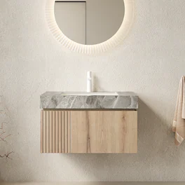 Loheer - 30 inch floating bathroom vanity White Oak Woodgrain - Light Gray, White Oak