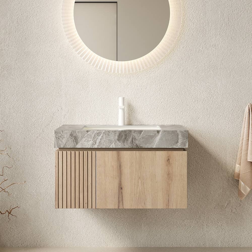Loheer - 30 inch floating bathroom vanity White Oak Woodgrain - Light Gray, White Oak
