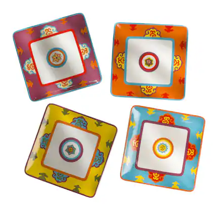 Front. Euro Ceramica Home - Galicia 8'' Square Salad Plates Set of 4 - purple.