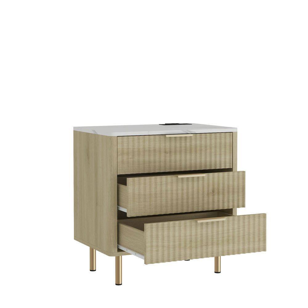 Alt View 2. Kadyn - Smart Nightstand with USB Charging, Night Light, and Storage Cabinet, Modern Bedside Table for Bedroom - Wood.