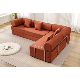 KERDOM - L-Shaped Corduroy Couch Chaise Lounge, 78'' Foldable Sofa Bed 2pcs Combined, Spliced Block Modular Sectional Sponge Sofa - Pumkin Brown
