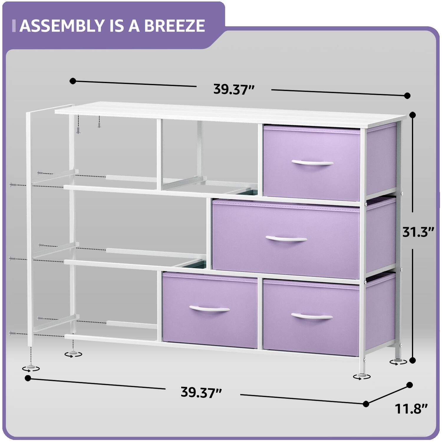 I ASSEMBLY IS A BREEZE

39.37"  
31.3"  
39.37"  
11.8"