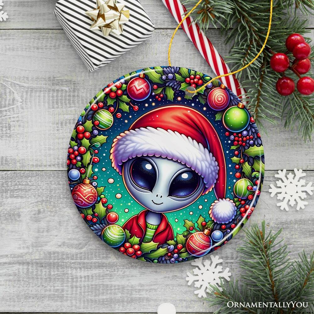 Back. OrnamentallyYou - Galactic Winter Alien Ceramic Ornament Festive Christmas Space Gift and Decor - Multi-colored.