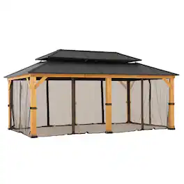 SUNJOY - Replacement Gazebo Mosquito Netting Outdoor Panles,Water-resistant 6- Panel Screen Walls for 12 x 20 ft Gazebo - Brown
