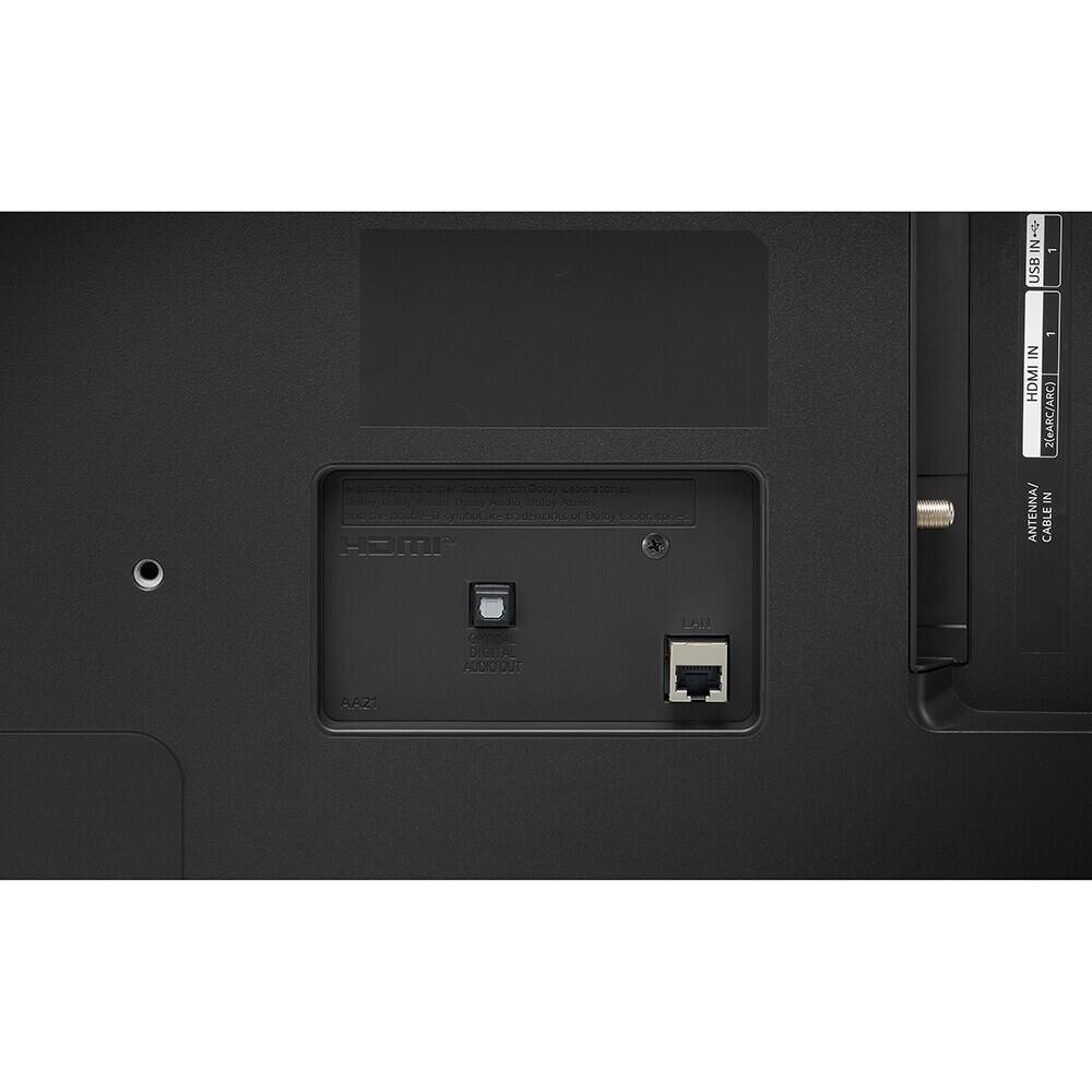 Manufactured under license from Dolby Laboratories  
Dolby Vision, Dolby Atmos, Dolby Audio, and the double-D symbol are registered marks of Dolby Laboratories.

IN-1: USB  
HDMI IN 1 (eARC/ARC)  
ANTENNA  
CABLE  
OPTICAL DIGITAL AUDIO OUT  
LAN  
AA21