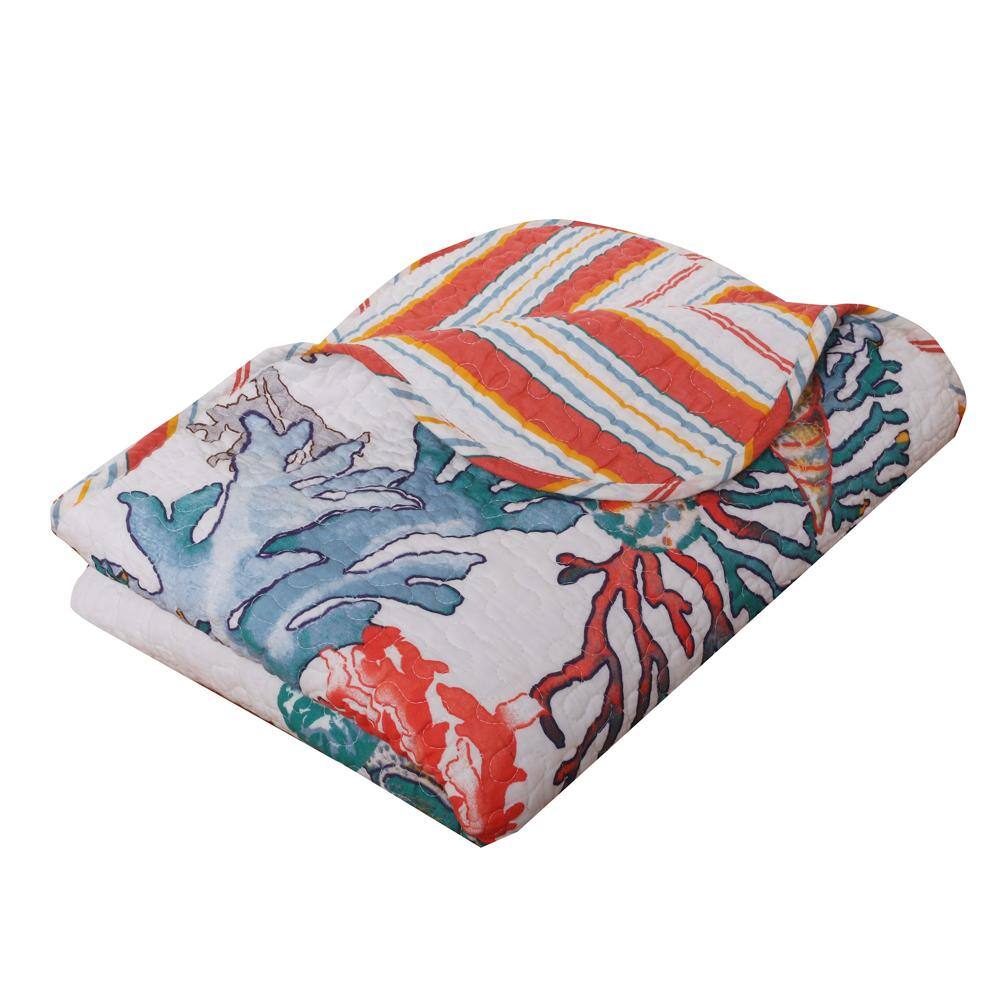 Front. Barefoot Bungalow - Barefoot Bungalow Atlantis Jade Blanket Throw - 50x60", Coral - Coral.