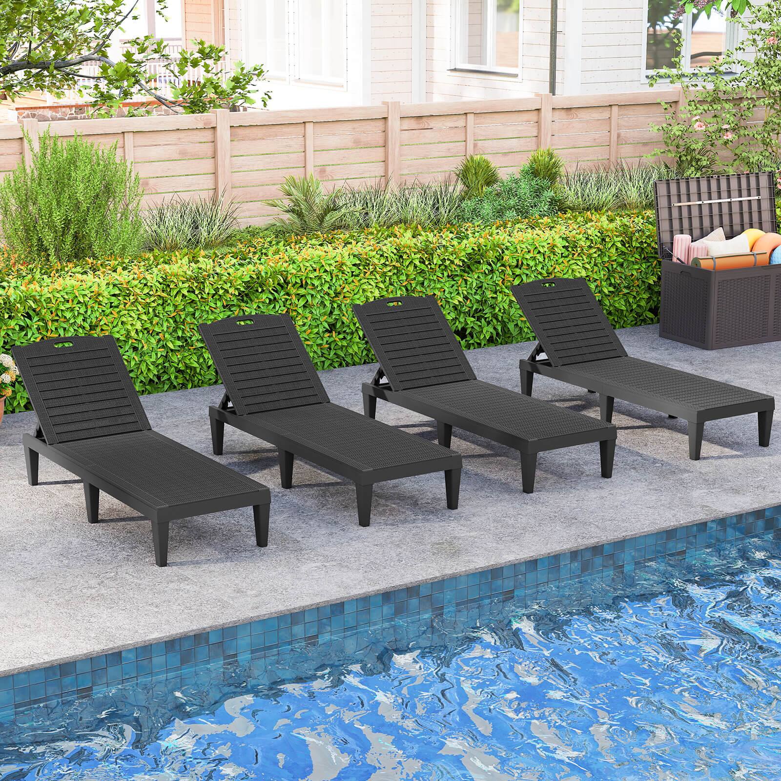 Alt View 5. Costway - Costway Chaise Lounge Chairs Set of 2 with 5-Position Adjustable Backrests Easy Assembly - Black.