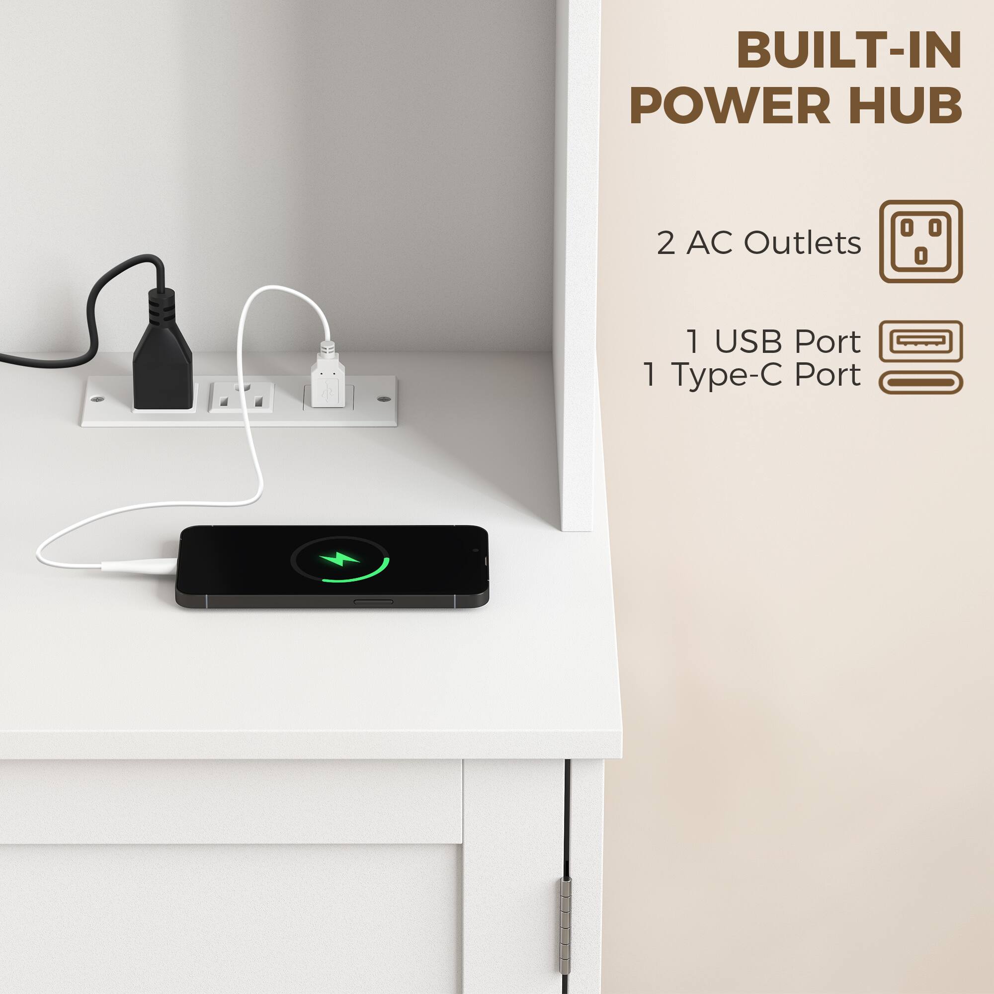 BUILT-IN POWER HUB

2 AC Outlets

1 USB Port

1 Type-C Port