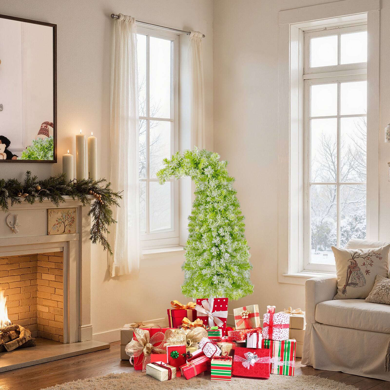 Alt View 2. Costway - Costway 5 FT Bendable Christmas Tree with 216 Branch Tips, 80 Warm White LED Lights - Green.
