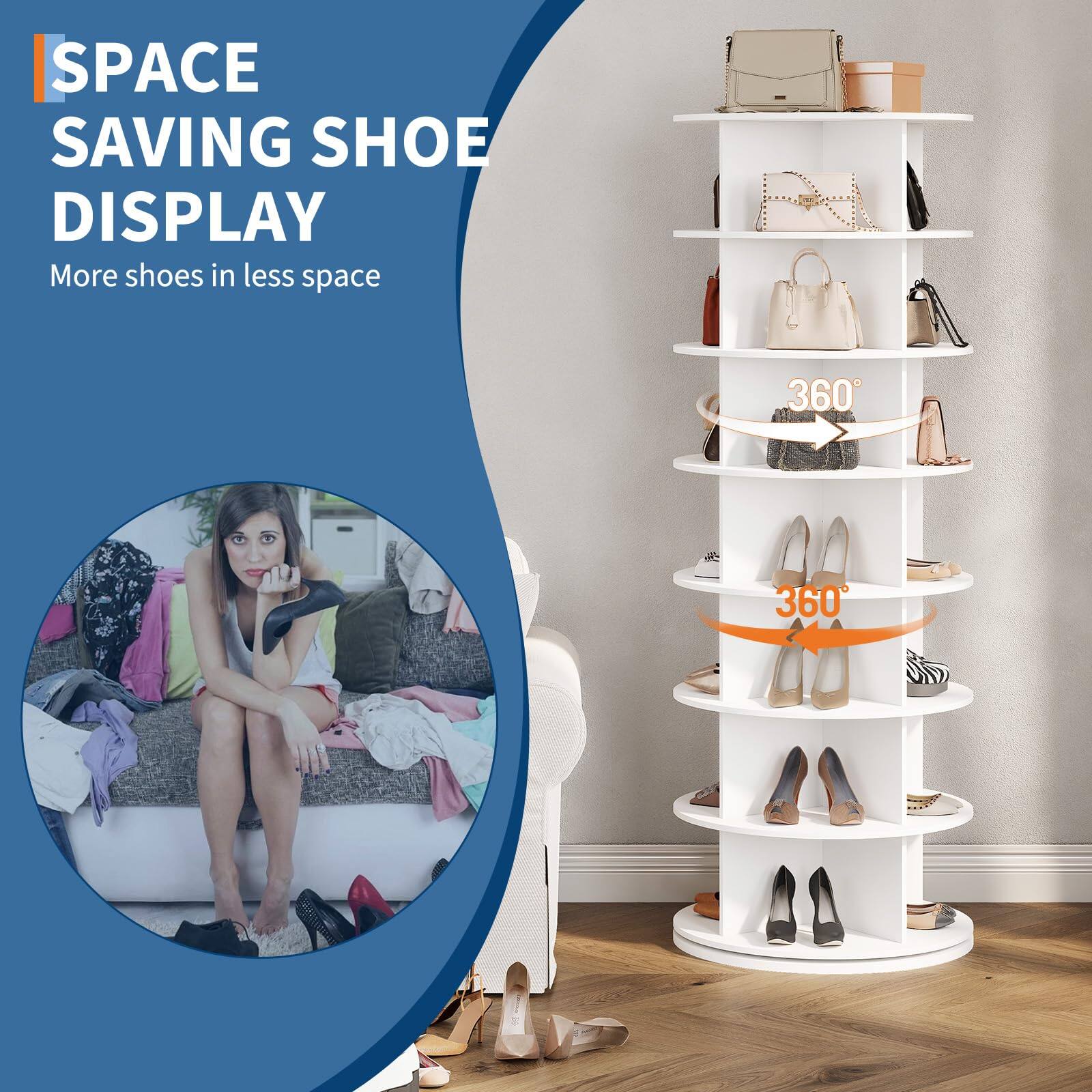 SPACE SAVING SHOE DISPLAY  
More shoes in less space  

360°
