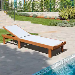 Gymax - Wooden Chaise Lounge Chair Recliner Patio Outdoor w/ Adjustable Backrest - Teak and White