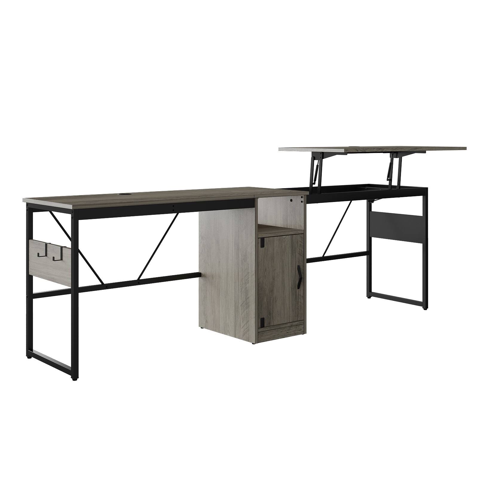 Left. Bestier - Standing L-Shaped Computer Desk with Storage Cabinet - White.