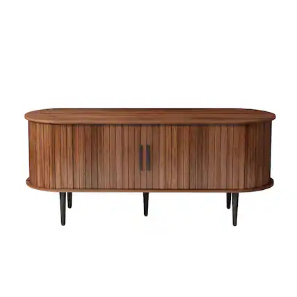 Front. Ecooso - TV Stand with Sliding Door & Storage Cabinet, 47" Entertainment Center for Gaming & Media - Walnut.