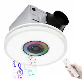 Akicon - 110 CFM Bathroom Exhaust Fan with Bluetooth Speaker, 1.5 Sone, Dimmable 3CCT RGB LED - White