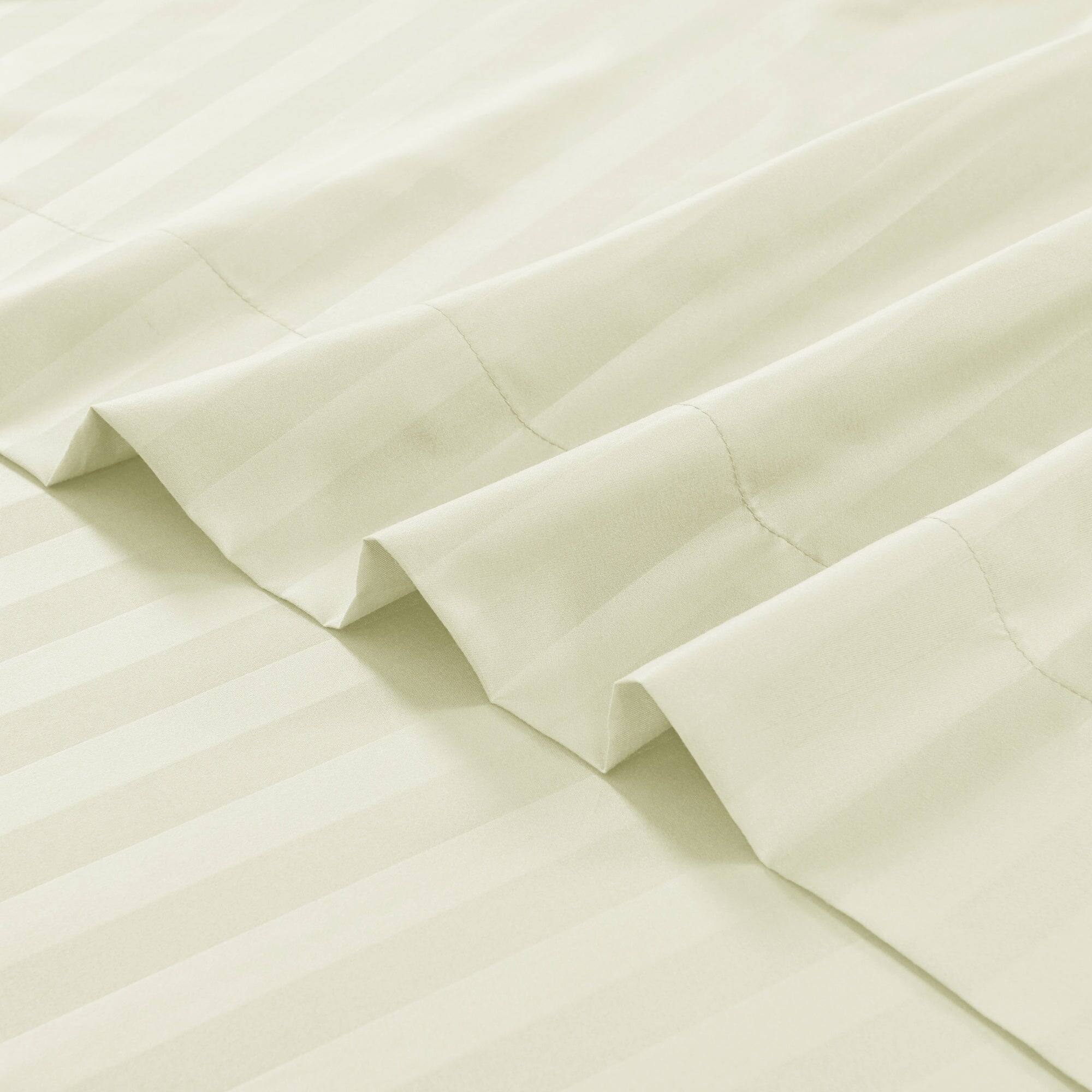 Left. MarCielo - Marcielo 4-Pieces Soft Striped Bed Sheets with 18 inches Deep Pocket - Cream.