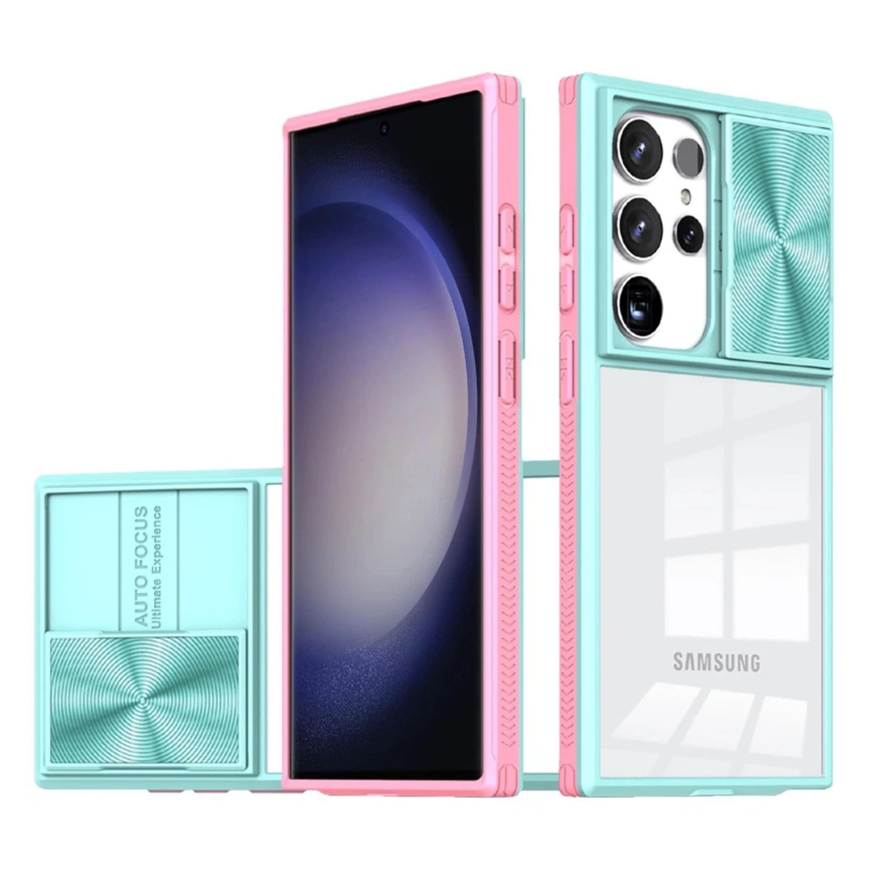 Kitcheniva - Rugged Clear Back Rear Lens Sliding Cover Phone Case For Samsung Galaxy S24+ - Pink/Blue price history on PriceWatchPro