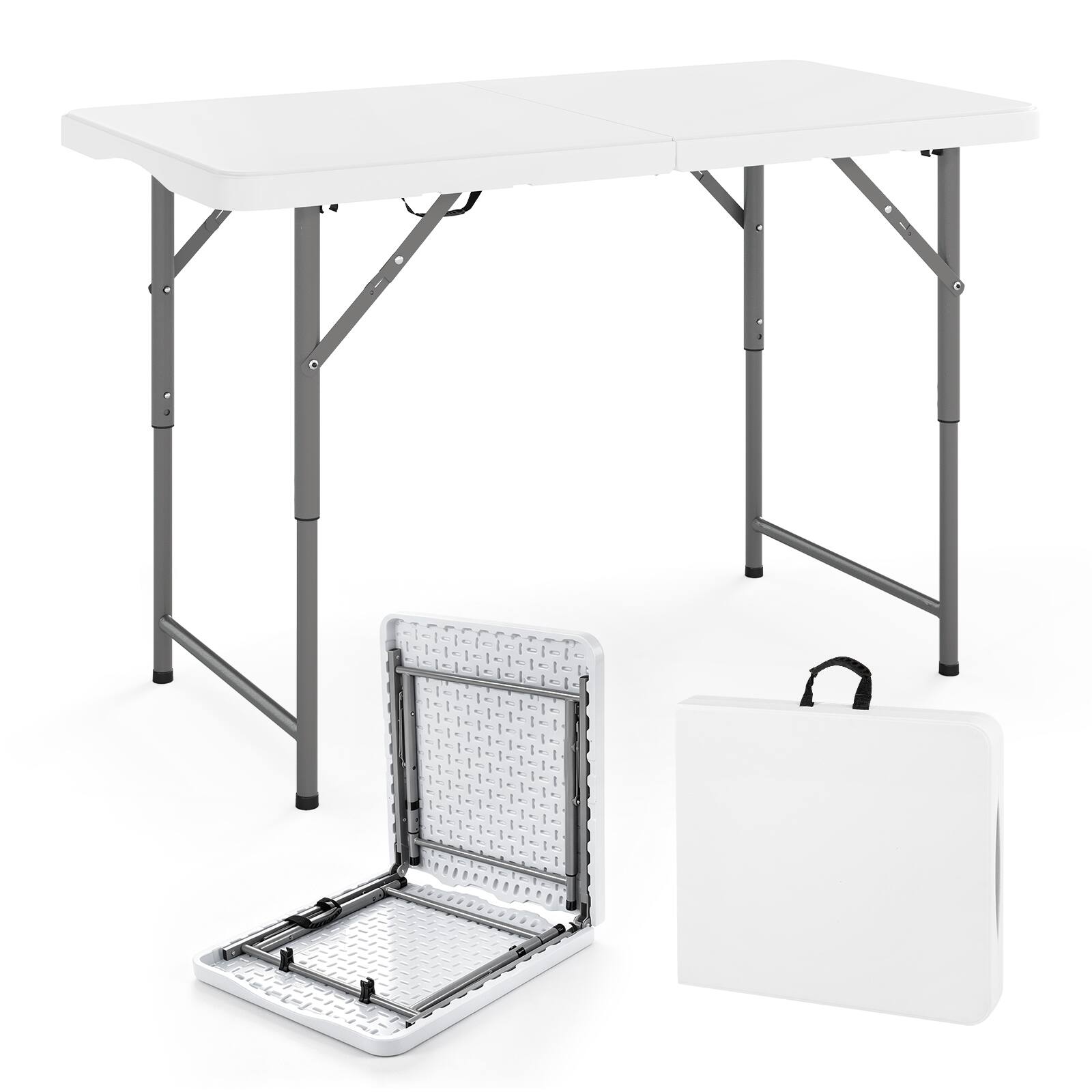 Alt View 9. Costway - Costway 4 ft Portable Camping Table with HDPE Tabletop & Metal Legs Safety Lock for Party - White.