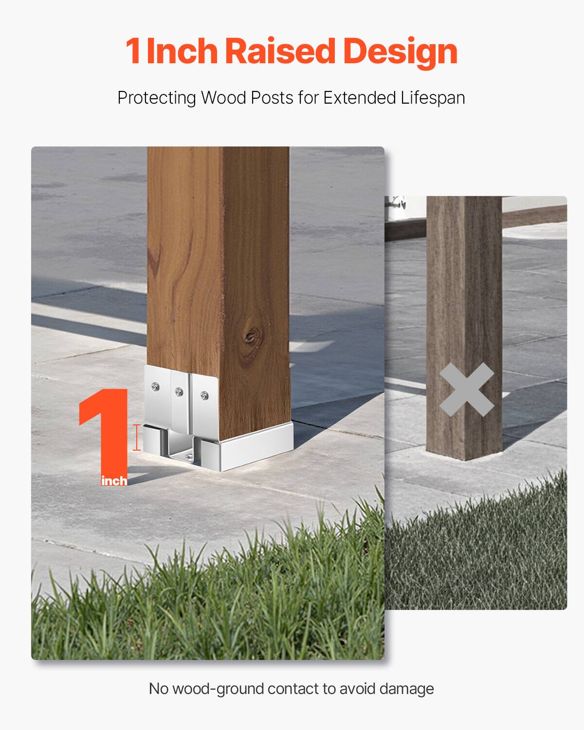 1 Inch Raised Design  
Protecting Wood Posts for Extended Lifespan  

1 inch  
No wood-ground contact to avoid damage