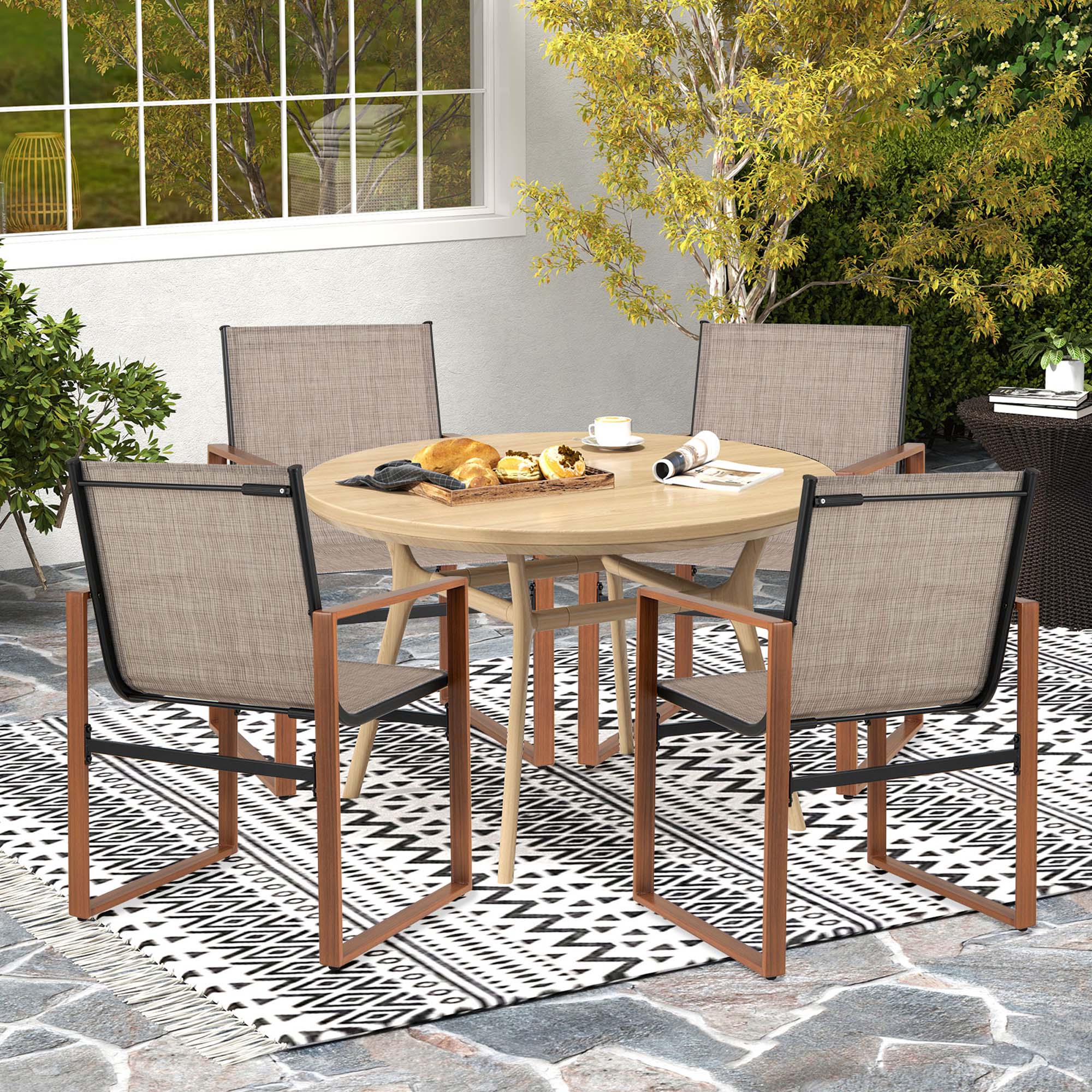 Alt View 1. Gymax - Gymax 4 PCS Outdoor Dining Chairs Patio Furniture Chair w/ Breathable Seat & Backrest Brown - Brown.
