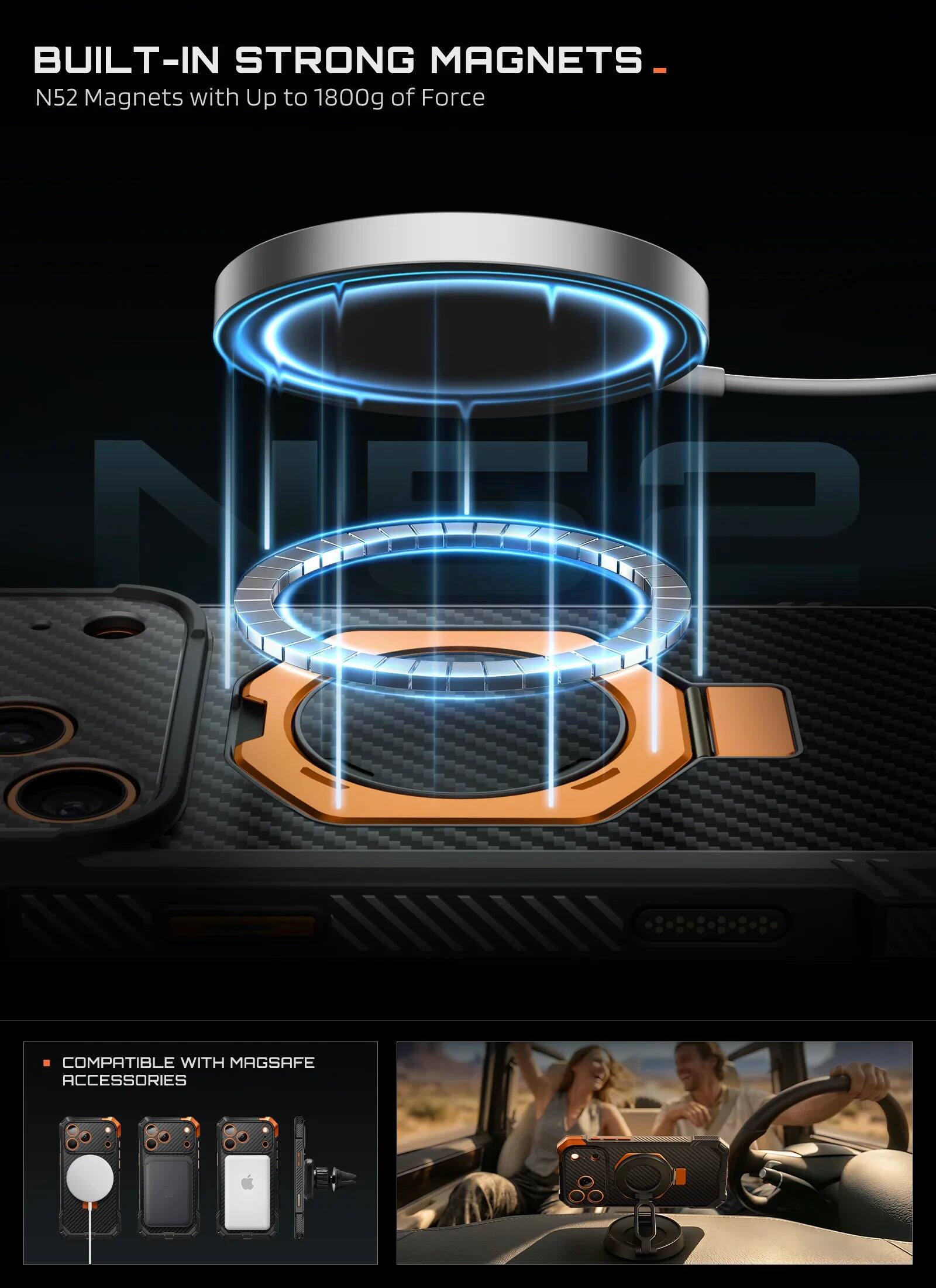 BUILT-IN STRONG MAGNETS  
N52 Magnets with Up to 1800g of Force

COMPATIBLE WITH MAGSAFE ACCESSORIES