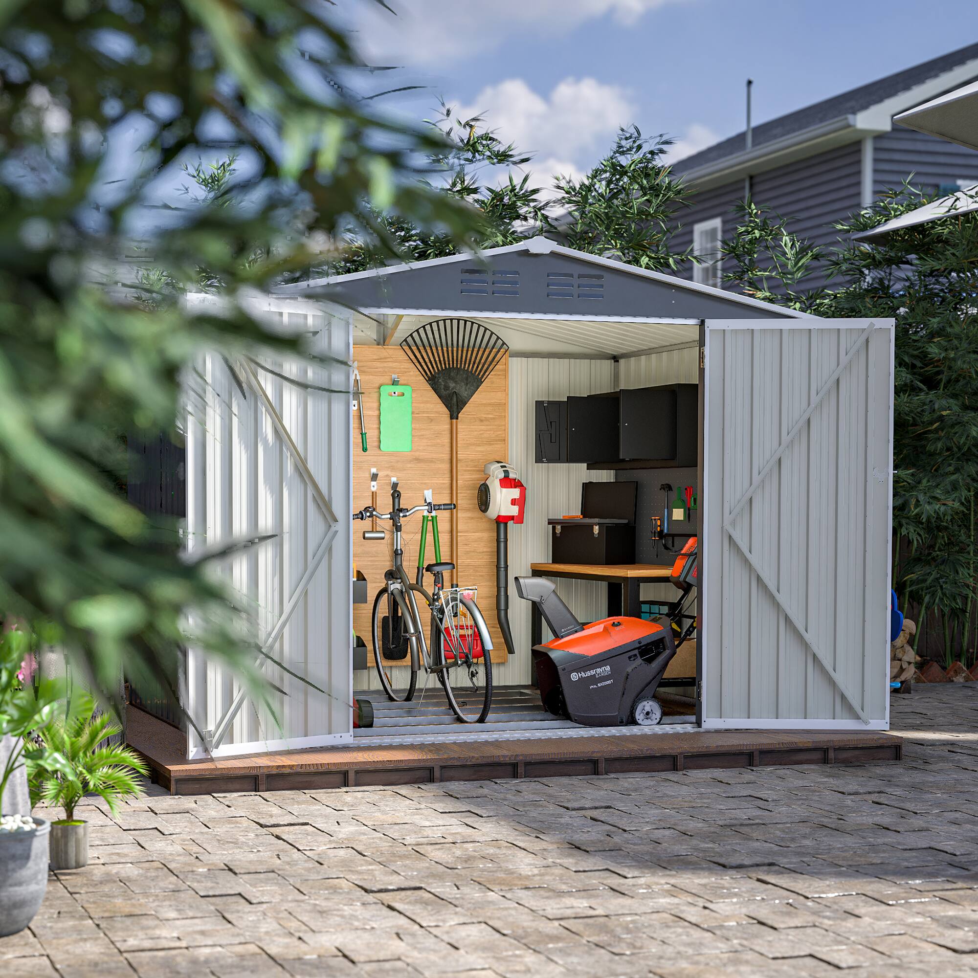 Alt View 7. Loheer - Loheer 8x6 Outdoor Metal Storage Shed Waterproof Garden Tool House with Floor Frame Lockable Doors.