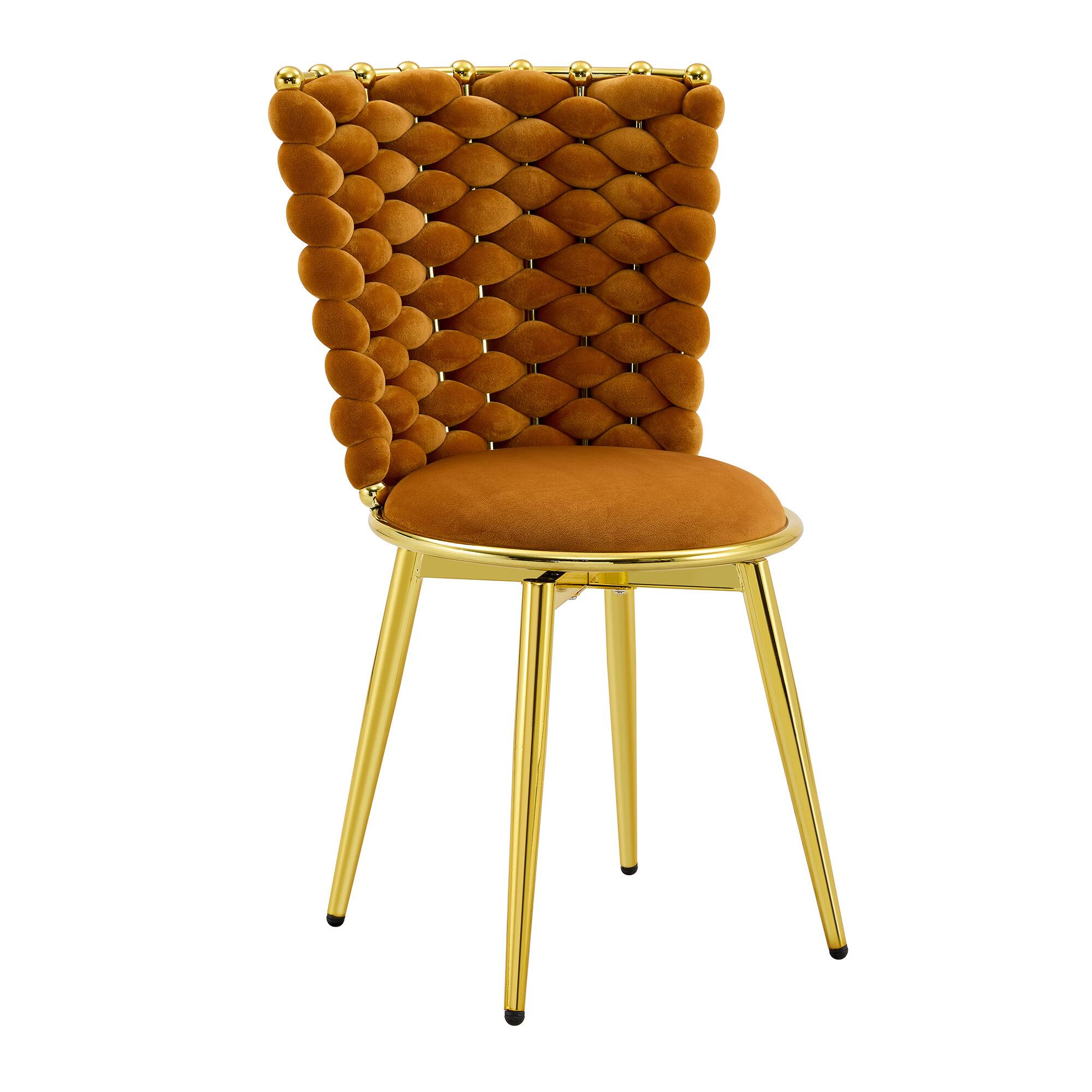 Alt View 7. Loheer - Loheer Velvet Dining Chairs Set of 2 Orange Woven Back Cushioned Accent Chairs with Gold Metal Legs 1.75 ft - Gold,Orange.