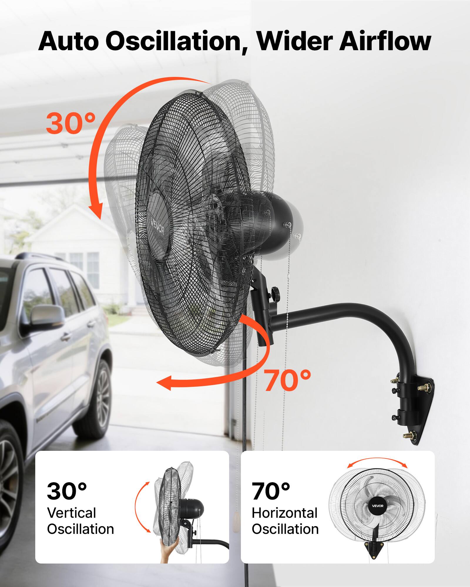 Auto Oscillation, Wider Airflow  
30° Vertical Oscillation  
70° Horizontal Oscillation