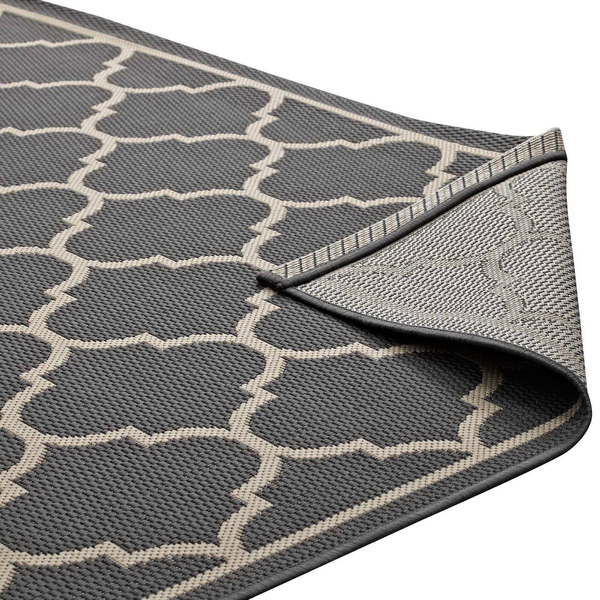 Alt View 3. Modway - Avena Moroccan Quatrefoil Trellis Indoor and Outdoor Area Rug - Gray and Beige.