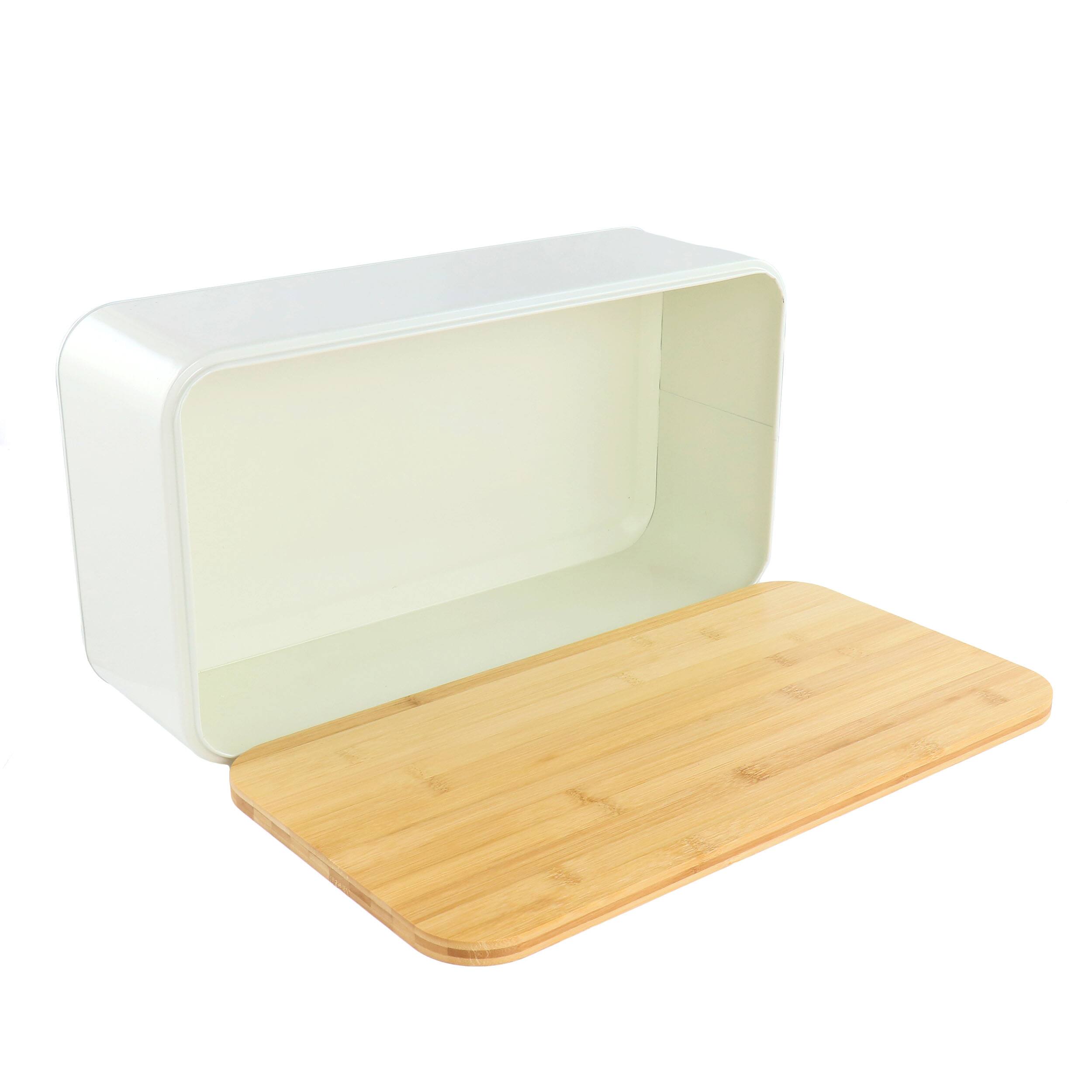 Alt View 1. MegaChef - MegaChef 4 Piece Bamboo Lid Iron Canister Set With Bread Box in White - White.
