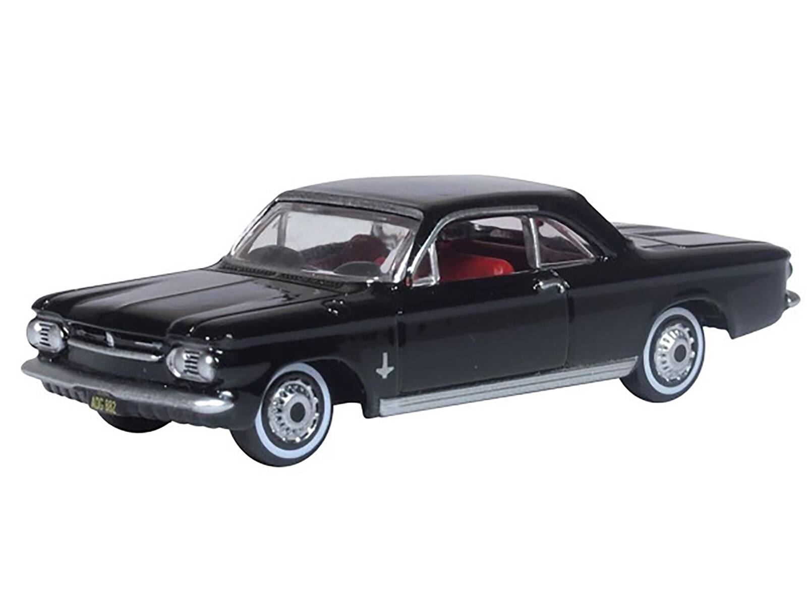 Alt View 4. Oxford Diecast - 1963 Chevrolet Corvair Coupe Tuxedo Black with Red Interior  1/87 (HO) Scale Diecast Model Car by Oxford Diecast.