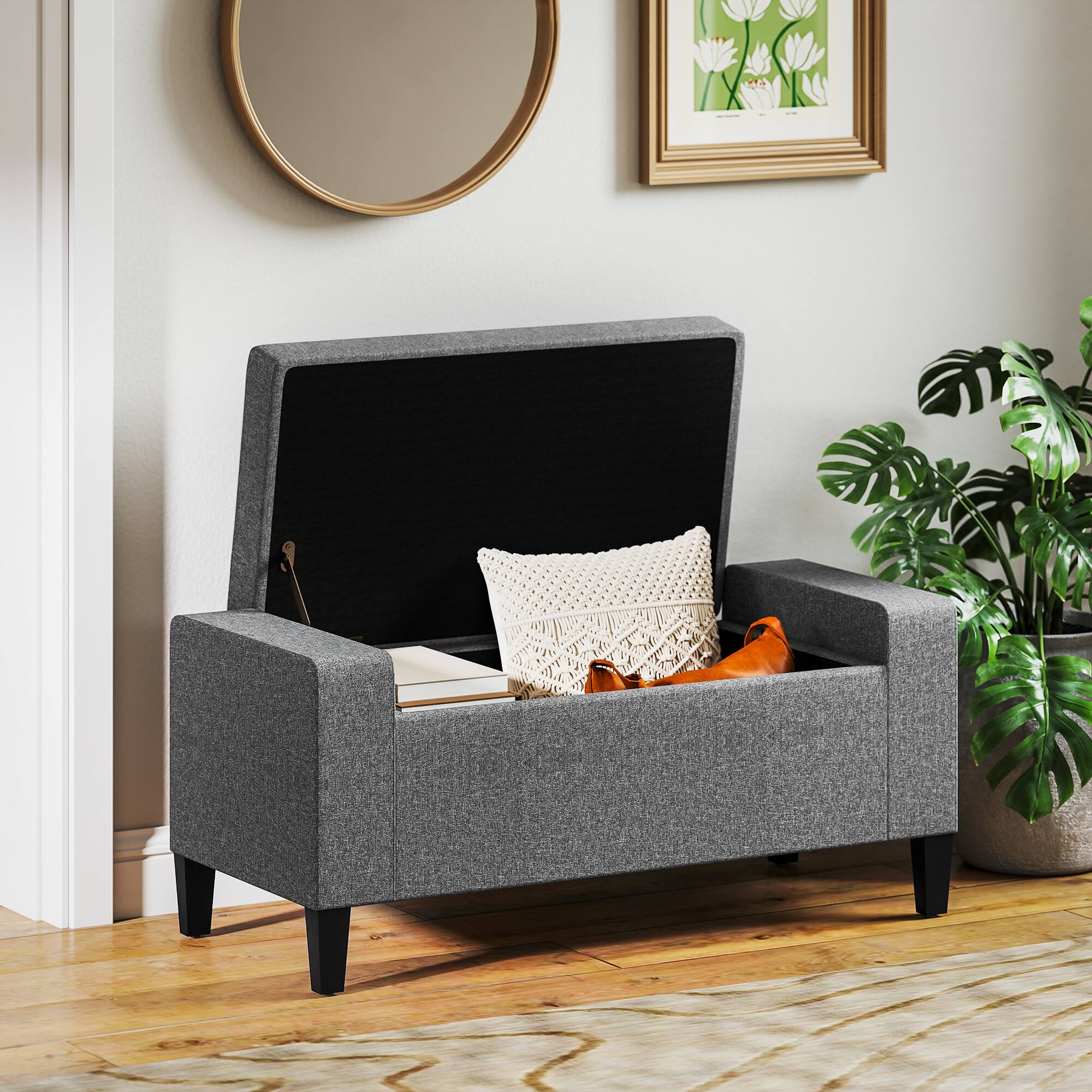 Alt View 6. Homcom - Ottoman with Storage, Storage Ottoman Bench with Lift Top and Rubberwood Legs - Gray.