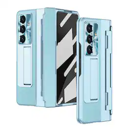 Dteck - Rugged Case for Samsung Galaxy Z Fold7, Built-in Screen Protector Hidden Kickstand Hinge Protective Cover - Blue