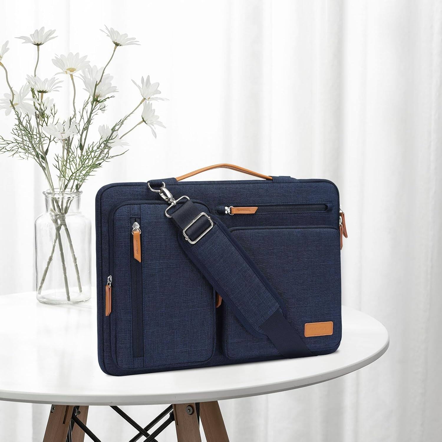 Alt View 2. mosiso - 360 Protective Laptop Shoulder Bag 15 inch Computer Messenger Bags for MacBook Air 15 M5 M4 M3 M2/Pro 15/Dell XPS Plus - Navy Blue.