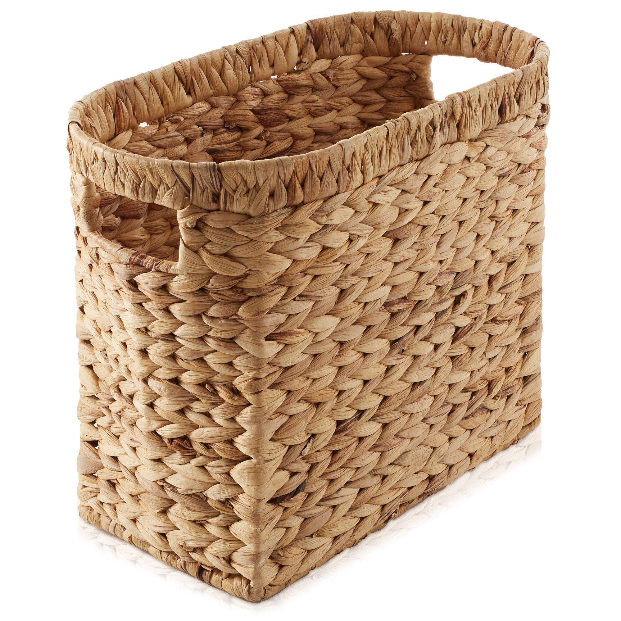 Alt View 1. Casafield - Magazine Holder Storage Basket Bin with Handles - Seagrass Hyacinth Woven Bins - Natural - Hyacinth.