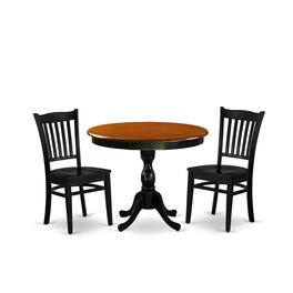 East West Furniture - 3-Pc Kitchen Table Set Contains a Mid Century Dining Table and 2 Dining Room Chairs with Slatted - Multi-Color