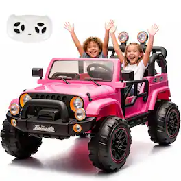 Chateau Abodes - 24V XL Kids Ride-On Truck, 2-Seater with Remote, 160W Dual Motor up to 5 MPH, Bluetooth/USB Music, LED Lights - Pink