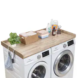 VEVOR - Washer Dryer Countertop, 54 x 27.5 in Wooden Washer and Dryer Topper with Edge & 2 Hooks, Water-Resistant - Oak