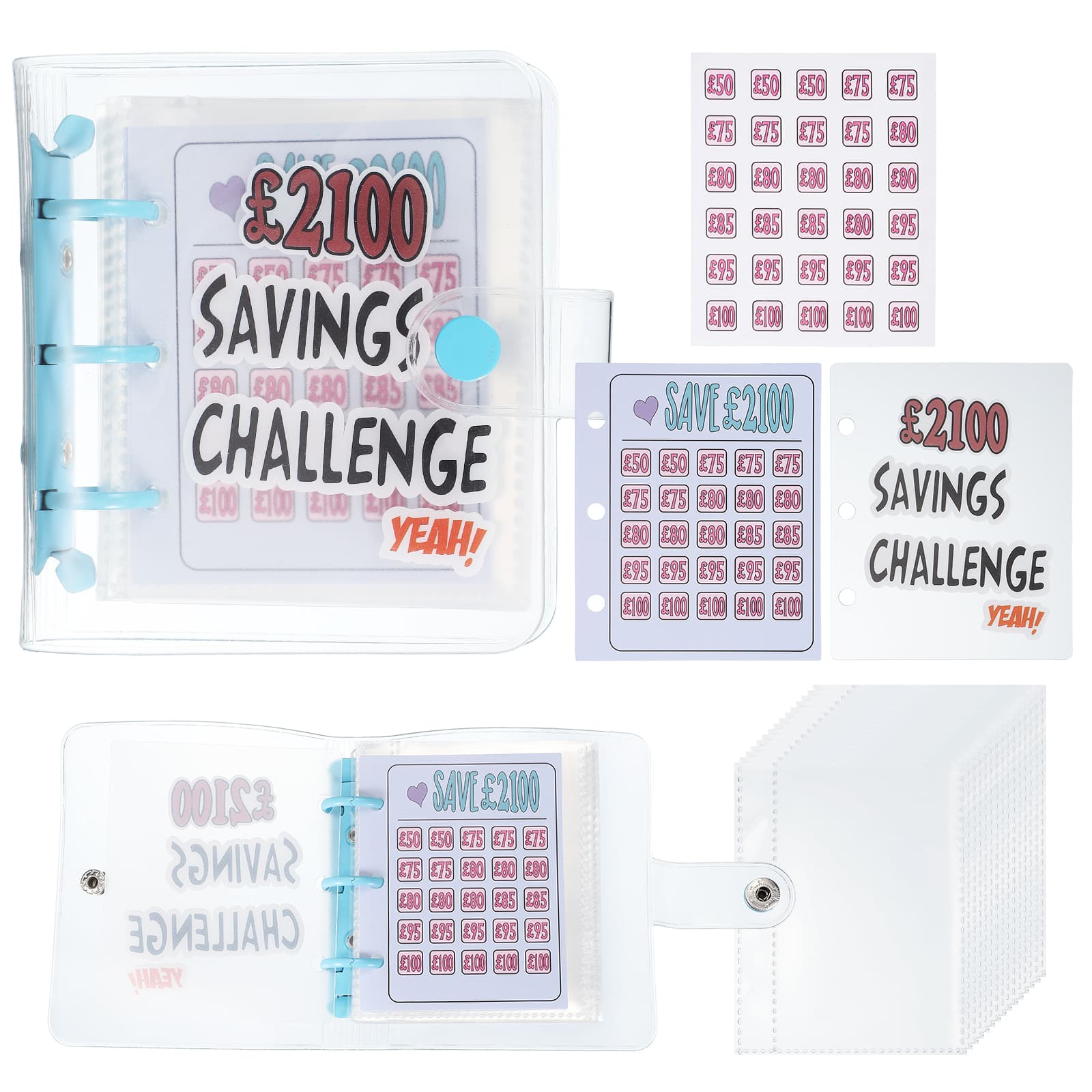 Unique Bargains - 2100 Pounds Savings Challenge Book, Money Saving Binder with 25 Reusable Envelopes for Budgeting & Financial Planning - Blue