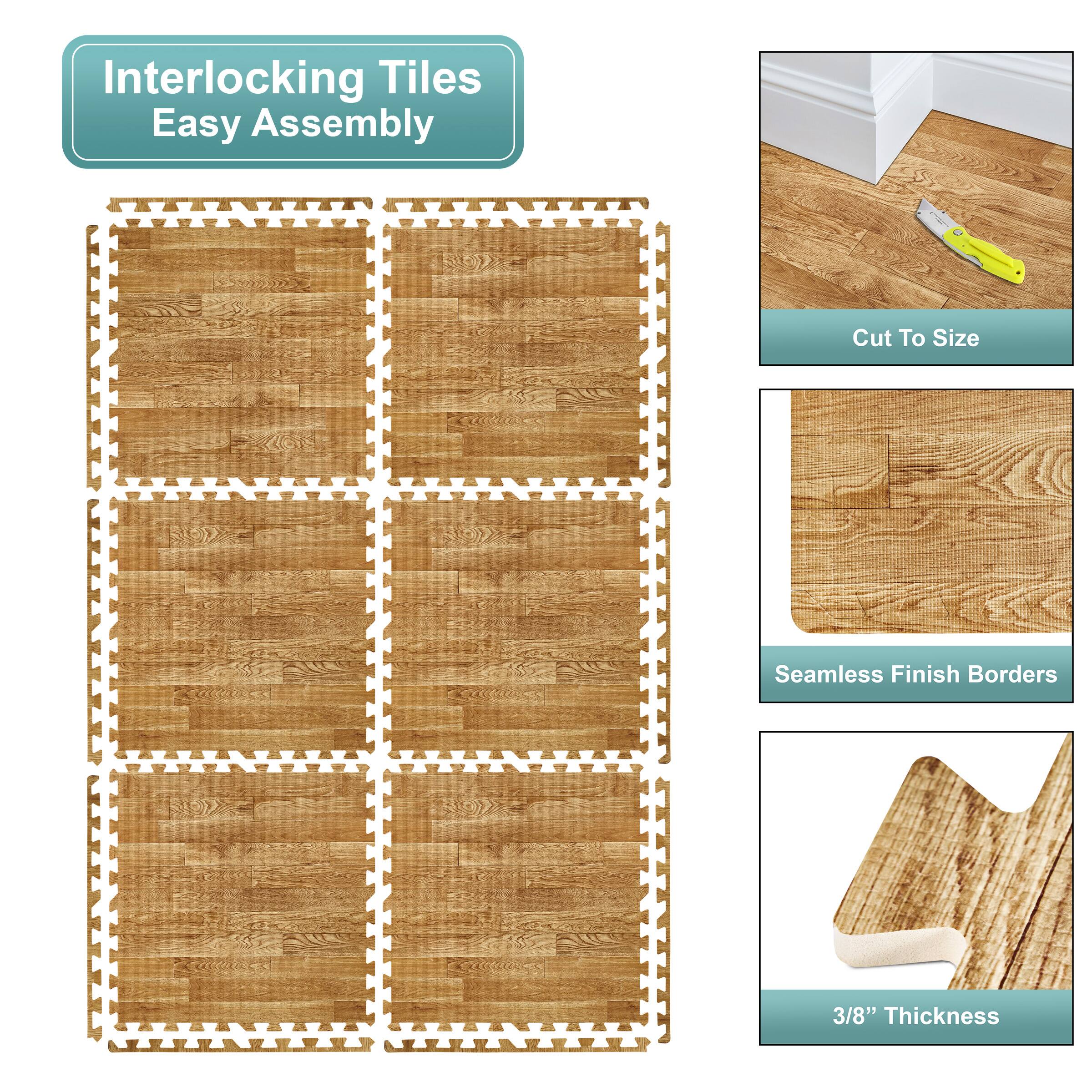 Interlocking Tiles  
Easy Assembly  

Cut To Size  

Seamless Finish Borders  

3/8" Thickness
