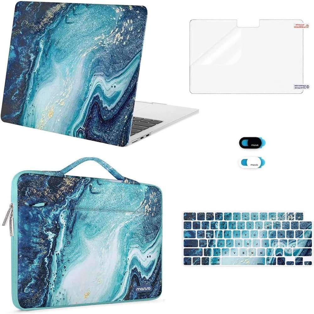 RTMB - MacBook Air 13.6″ Case Set, Marble Hard Shell with Bag & Accessories - Blue
