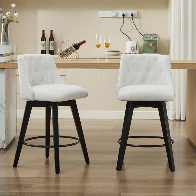 Alt View 1. HTUTWOO - 360° Swivel Bar Stools Set of 2-Modern 25" Counter Height Stools, Barstools for Kitchen Island, Cafe or Home Bar - White.